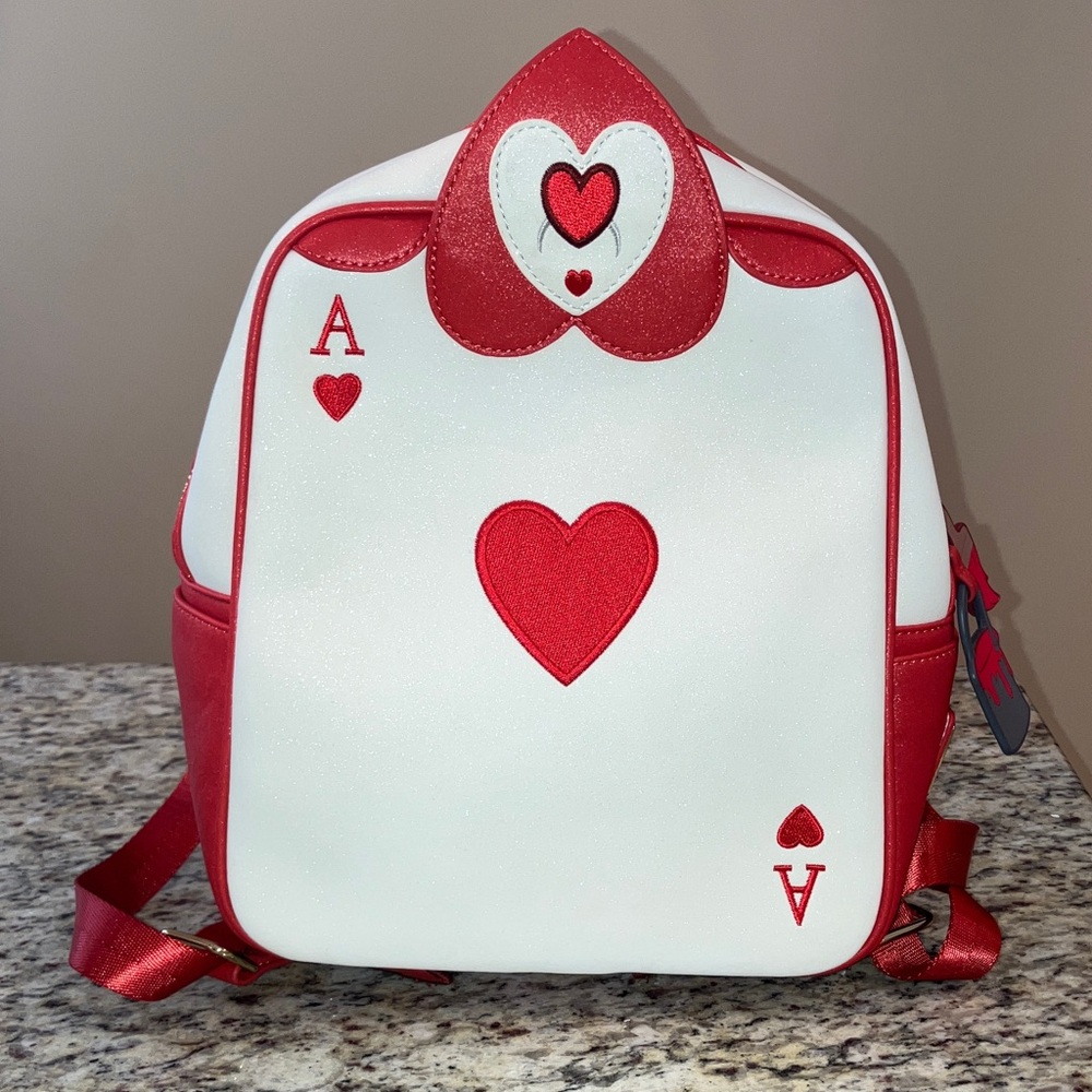 Disney Loungefly Alice in Wonderland Ace Queen of Hearts Mini Backpack Red White